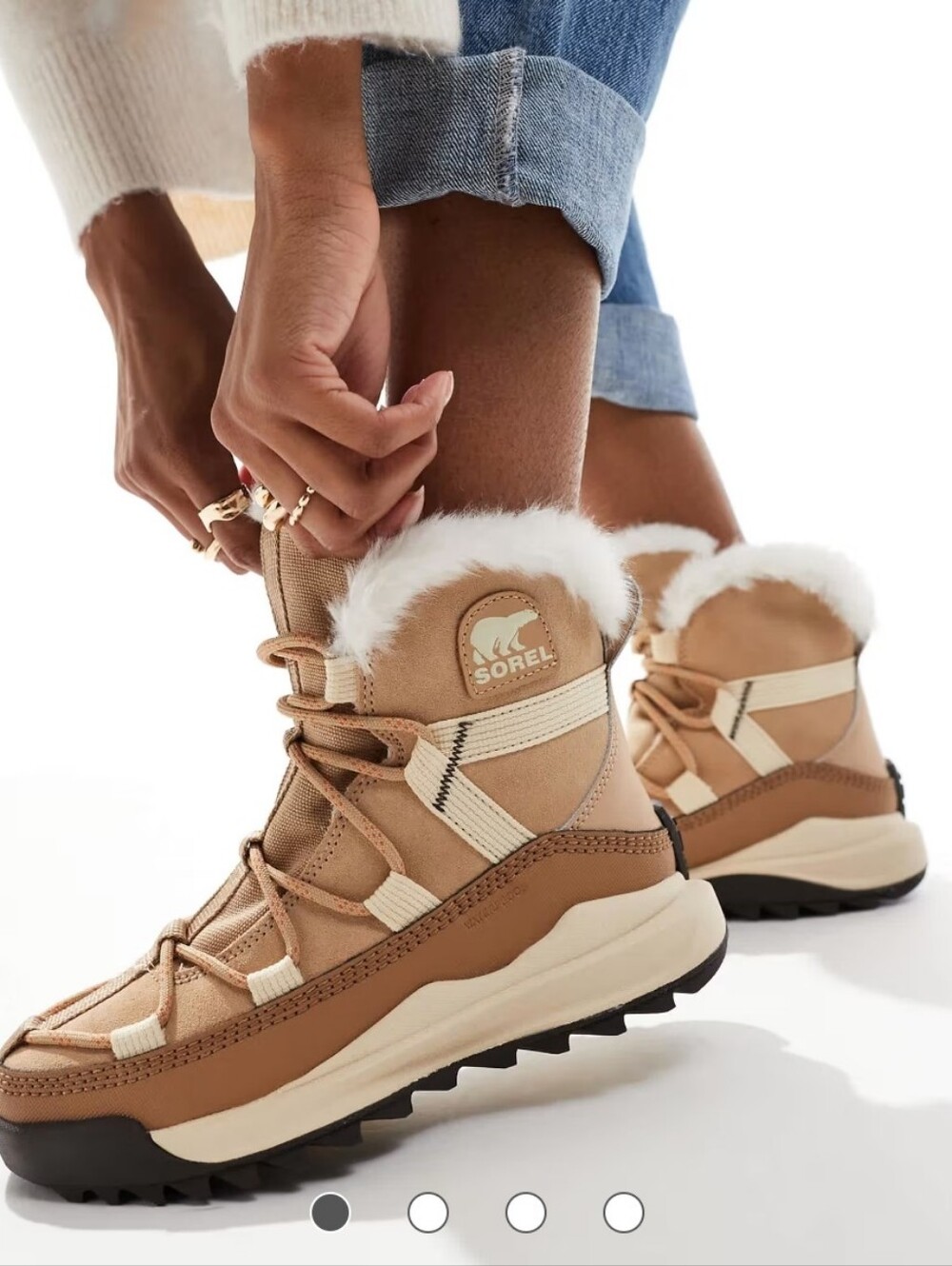 Sorel Women's Tan and White Faux-Fur Lace-Up Winter Boot